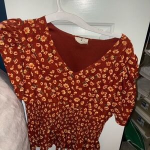 Ember Rust Floral Smocked Peplum Top Puff Sleeve – Women’s Size L